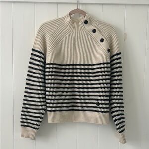 Tory Sport Striped Button-Detail Sweater - Cream and Navy